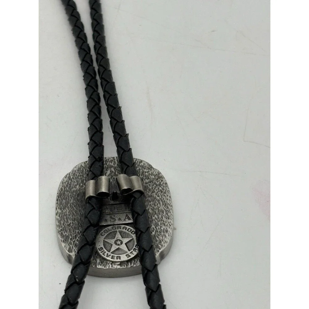 Vintage USA West Map Bolo Tie Colorado Silver Star Made USA Western Cowboy